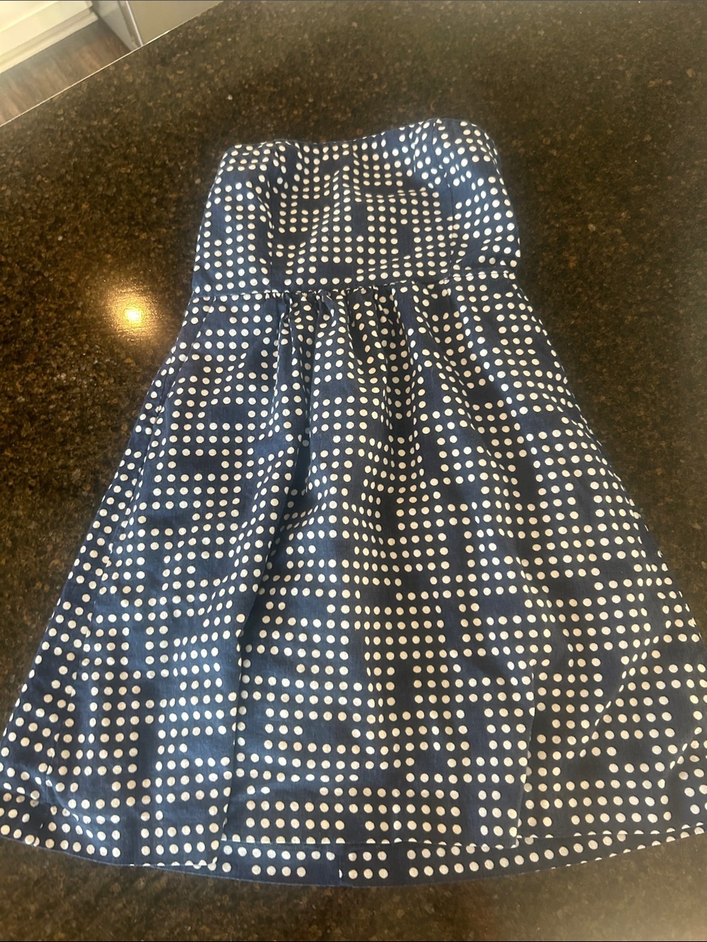 GAP Navy Blue and White Polka Dot Strapless Dress